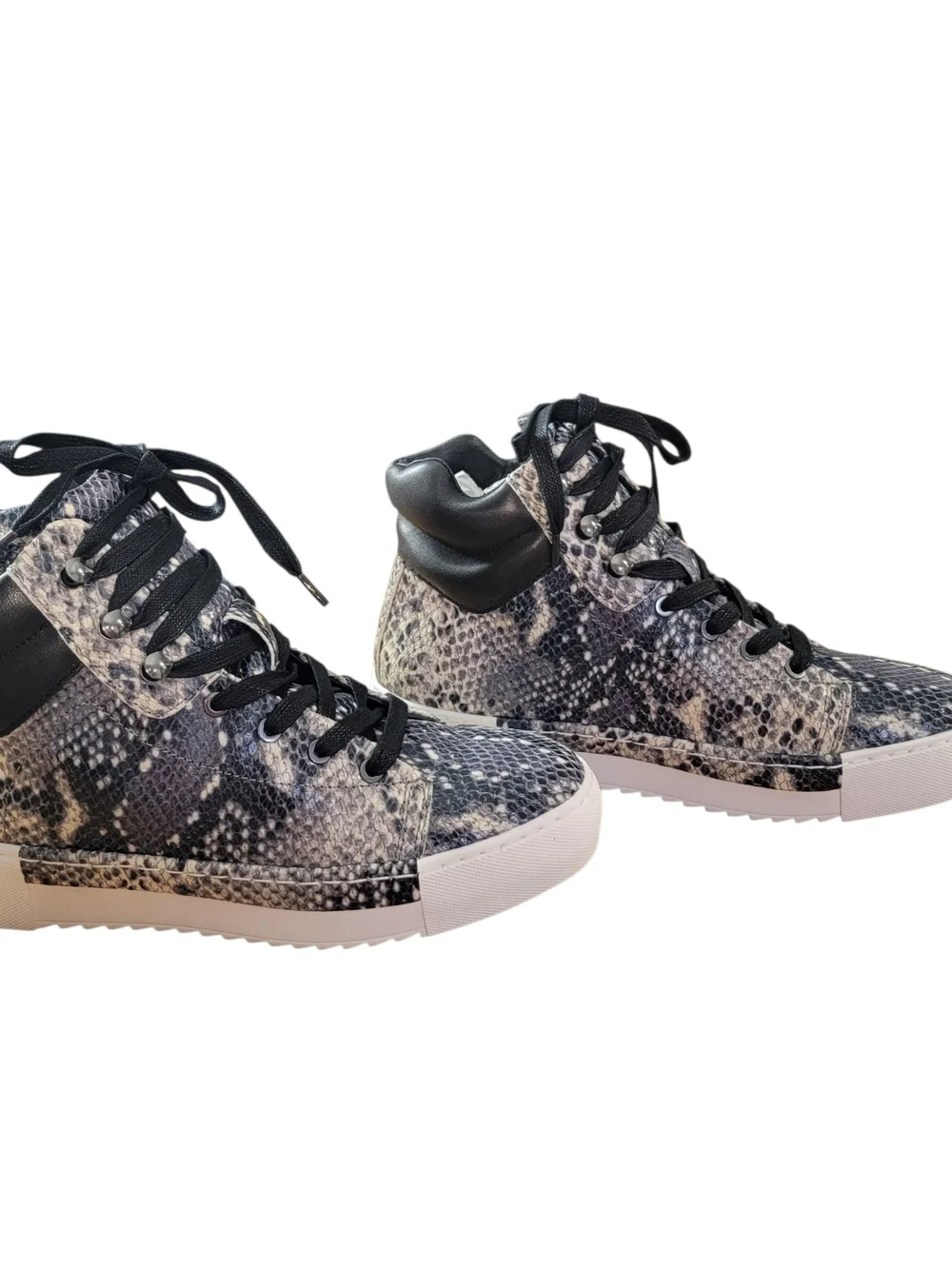 CECELIA NEW YORK Snake-Print Embossed Leath High-Top Sneakers in Black and White